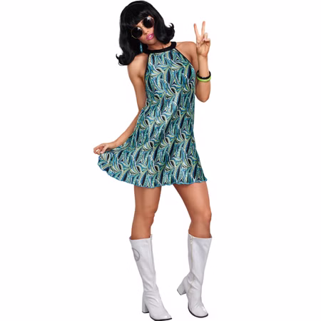 Hippie Kostüm Retro Kleid mit Sonnenbrille für Damen Gr. S-XL bunt SALE Fasching Karneval Mottoparty Schlagermove Hippie Kostüm Retro Kleid mit Sonnenbrille für Damen Gr. S-XL bunt SALE Fasching Karneval Mottoparty Schlagermove