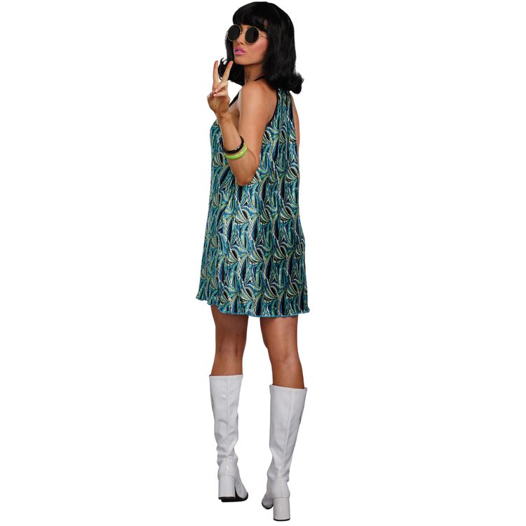 Hippie Kostüm Retro Kleid mit Sonnenbrille für Damen Hippie Kostüm Retro Kleid mit Sonnenbrille für Damen Gr. S-XL bunt SALE Fasching Karneval Mottoparty Schlagermove