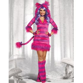 Grinsekatze Kostüm Kleid rosa lila für Damen Gr. S-XL Alice im Wunderland Tier-Kostüm Katze Fasching Karneval Mottoparty Gruppenkostüm