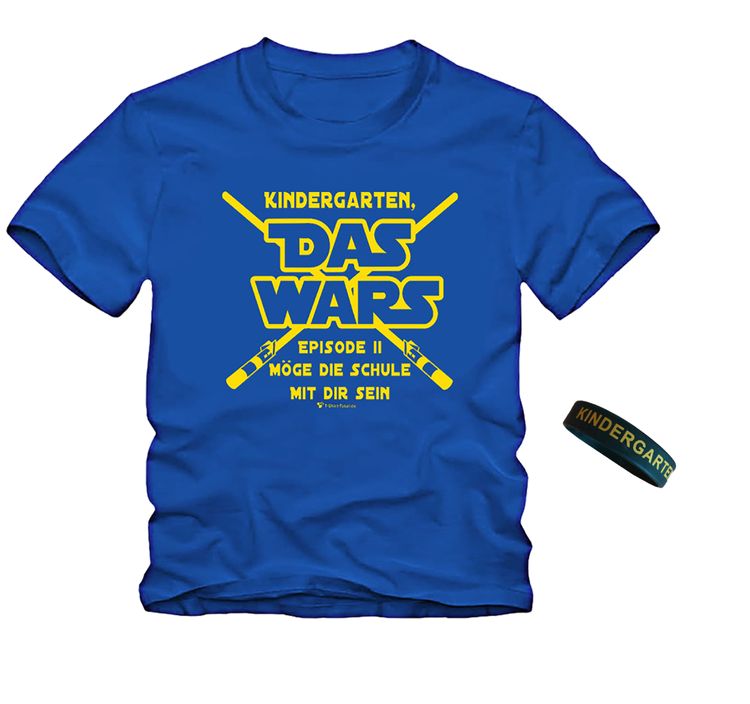 Schulanfang T-Shirt mit Silikon-Armband blau hellblau Kindergarten Das Wars Schuleingang Geschenkidee