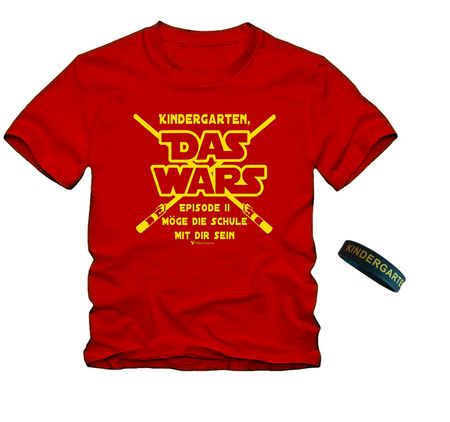 Schulanfang T-Shirt DAS WARS Rot mit Silikon-Armband für Kinder 