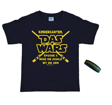 Schulanfang T-Shirt DAS WARS Schwarz mit Silikon-Armband für Kinder 