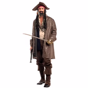 Piratenkapitän Kostüm Jack für Herren Gr. S-XL inklusive Kopftuch mit Rasta-Haaren Seeräuber Pirat Karneval Fasching Mottoparty 