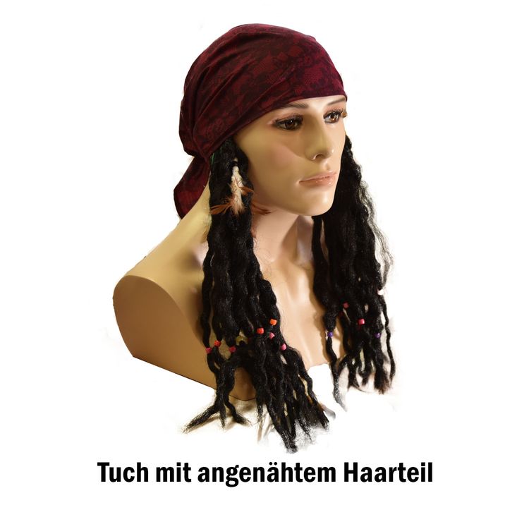 Piratenkapitän Kostüm Jack für Herren Gr. S-XL inklusive Kopftuch mit Rasta-Haaren Seeräuber Pirat Karneval Fasching Mottoparty 