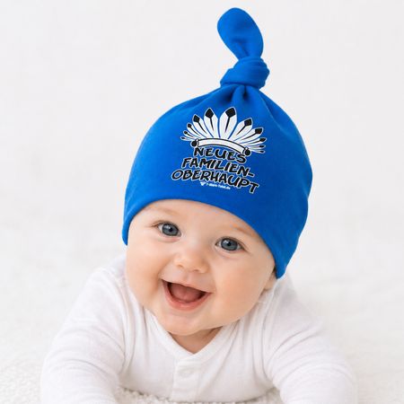 Baby Beanie Mütze Blau mit Spruch aus Baumwolle Neugeborene Jungen