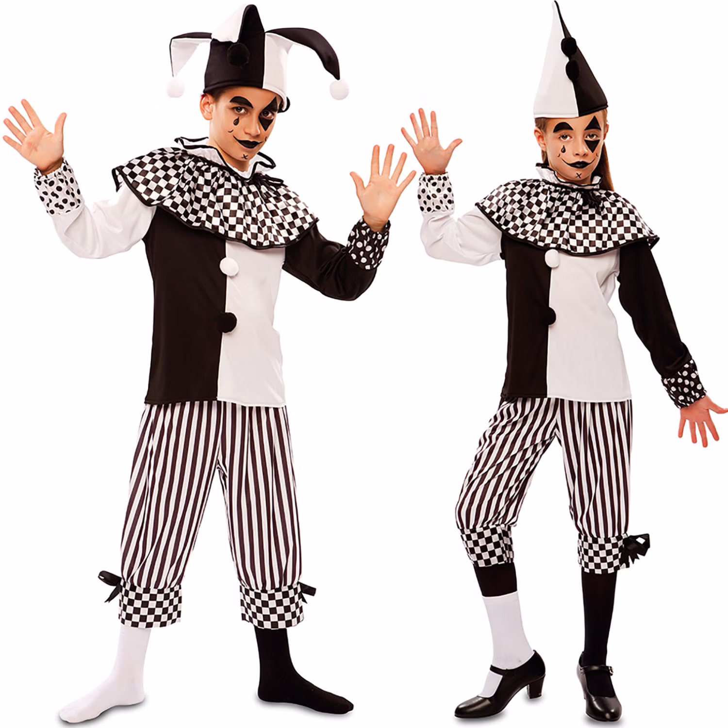Harlekin Kostüm Habakuk für Kinder 5-12 Jahre schwarz weiß Pierrot Clown andere Länder Mittelalter Fasching Karneval Mottoparty Kinderfasching