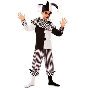 Harlekin Kostüm Habakuk für Kinder 5-12 Jahre schwarz weiß Pierrot Clown andere Länder Mittelalter Fasching Karneval Mottoparty Kinderfasching