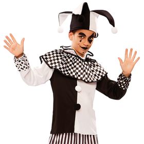 Harlekin Kostüm Habakuk für Kinder 5-12 Jahre schwarz weiß Pierrot Clown andere Länder Mittelalter Fasching Karneval Mottoparty Kinderfasching