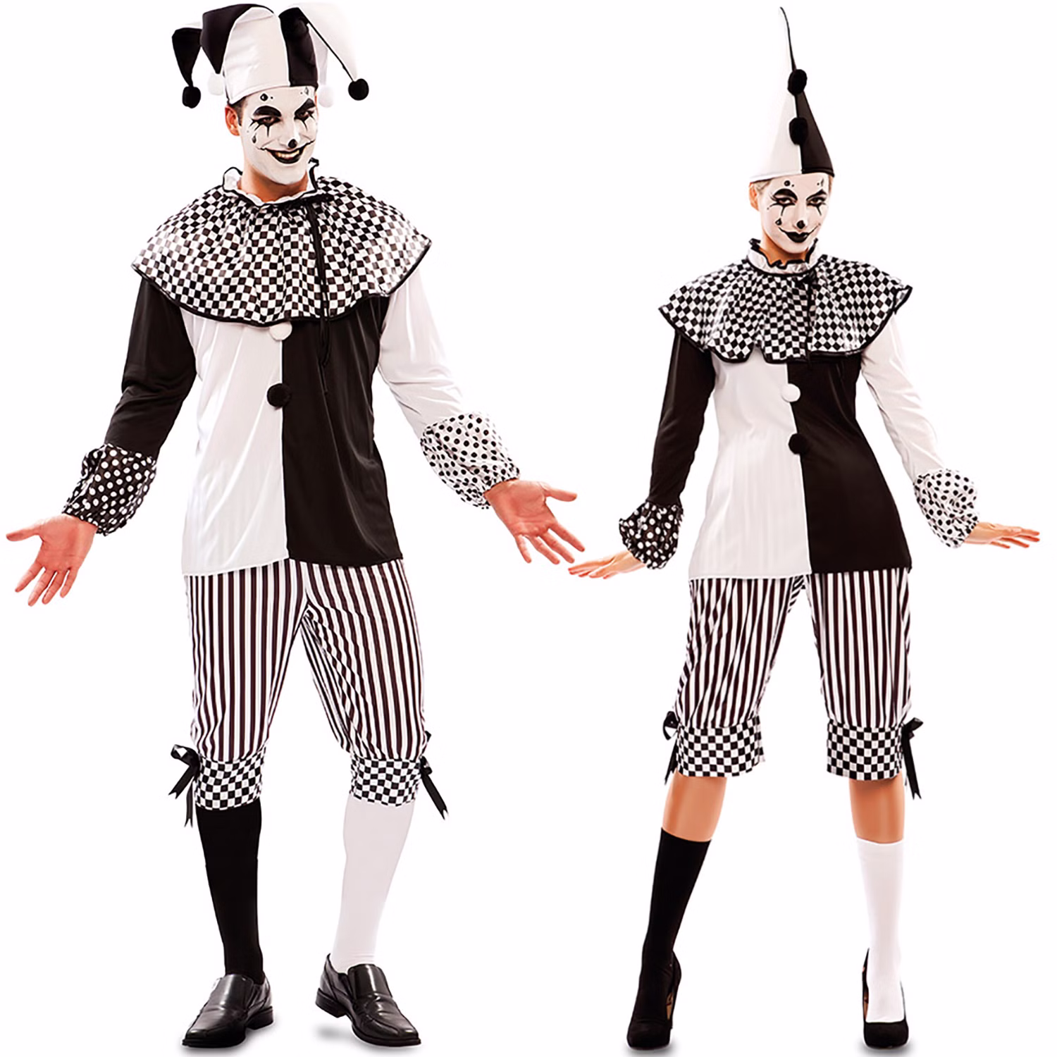 Harlekin Kostüm Piper für Herren Gr. 48-52 schwarz weiß Clown Pierrot Spaßmacher Mittelalter Hofnarr Fasching Karneval Mottoparty Paar- und Familienkostüm