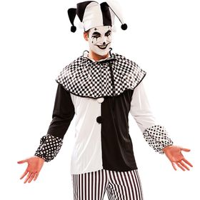 Harlekin Kostüm Piper für Herren Gr. 48-52 schwarz weiß Clown Pierrot Spaßmacher Mittelalter Hofnarr Fasching Karneval Mottoparty Paar- und Familienkostüm