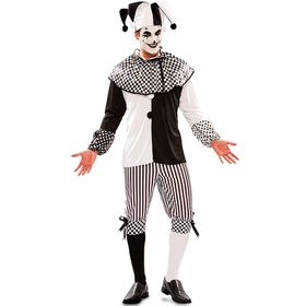 Harlekin Kostüm Piper für Herren Gr. 48-52 schwarz weiß Clown Pierrot Spaßmacher Mittelalter Hofnarr Fasching Karneval Mottoparty Paar- und Familienkostüm