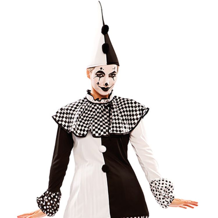 Harlekin Kostüm Pepi für Damen Gr. 38-42 schwarz weiß Clown Pierrot Fasching Karneval Mottoparty Paar- und Familienkostüm