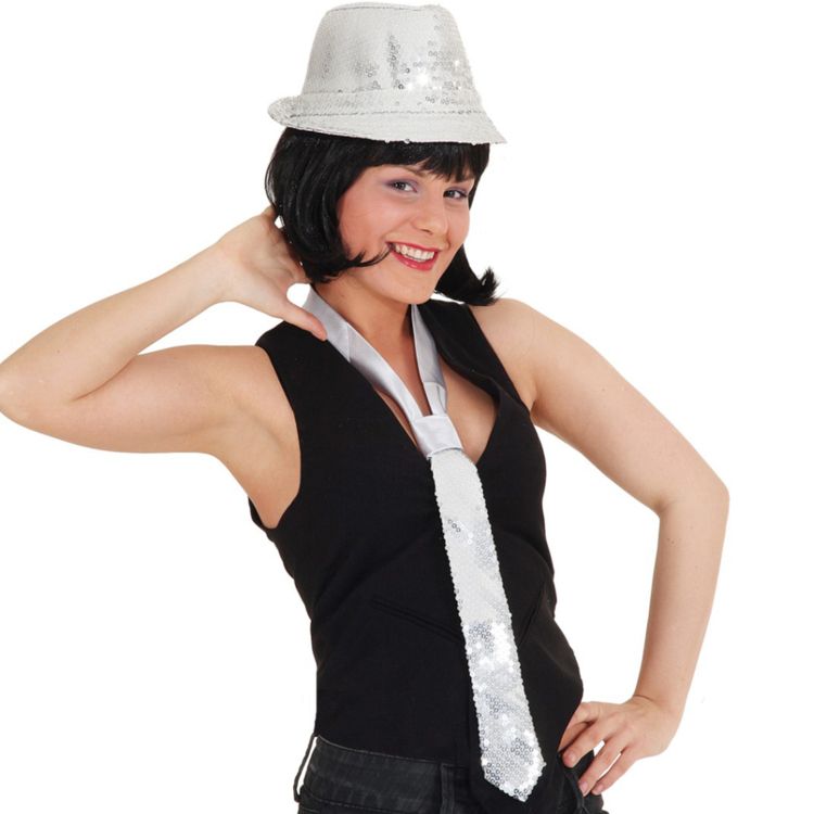 Pailletten Hut und Krawatte violett Kostüm-Zubehör-Set KW 58 cm Fasching Karneval Mottoparty Geburtstag Tanz Silvester Las Vegas