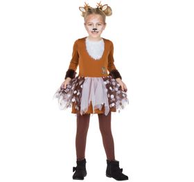 Rehkitz Kostüm Bambi für Kinder Gr. 104-140 Kleid braun Tier Reh Tierkostüm Fasching Karneval Kinderfasching