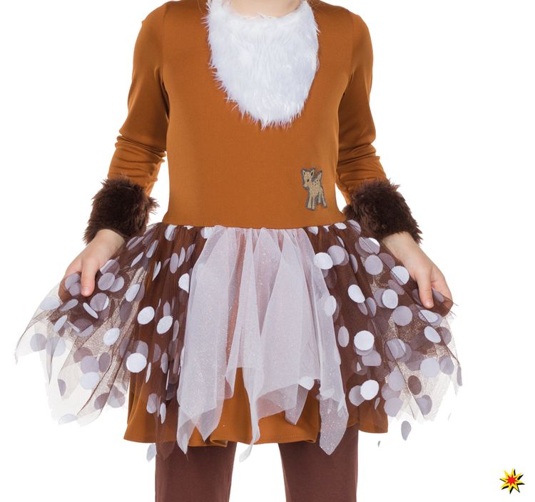 Rehkitz Kostüm Bambi für Kinder Gr. 104-140 Kleid braun Tier Reh Tierkostüm Fasching Karneval Kinderfasching