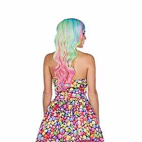 Candy Kostüm süße Schokolinse für Damen Gr. 34-42 Kleid bunt Fasching Karneval Mottoparty 