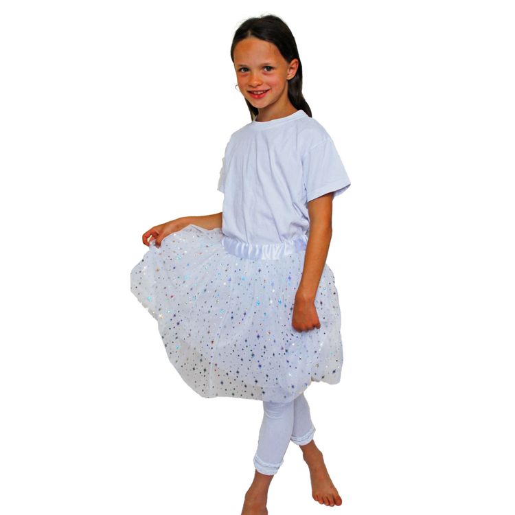 Rock weiß aus Tüll mit Glitzersternen für Kinder Gr.116-128 Kostüm-Zubehör SALE Fasching Karneval Mottoparty DIY Kostüm Fee Einhorn