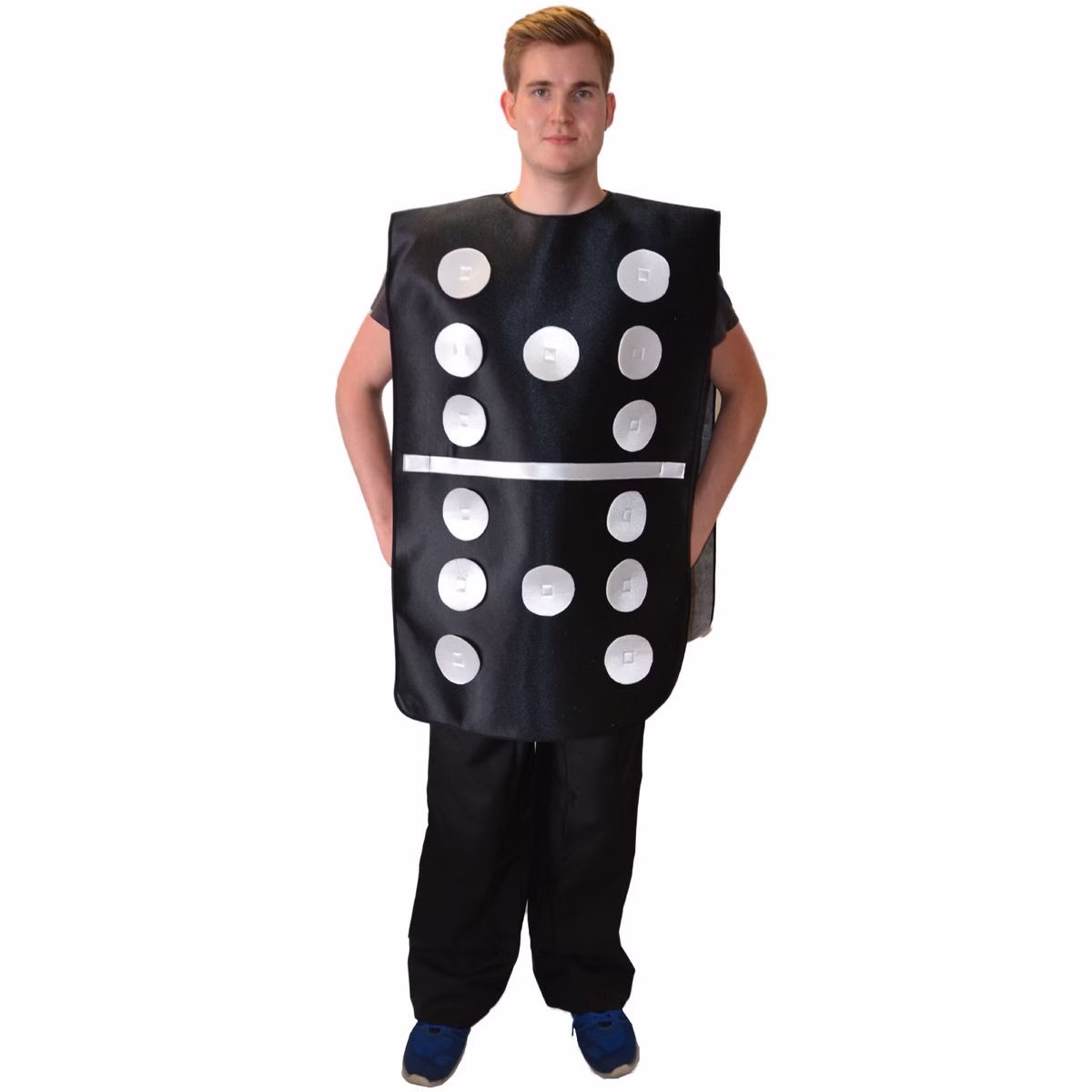 Domino Kostüm mit veränderbarer Augenzahl für Erwachsene Onesize schwarz Fasching Gruppenkostüm Spielstein lustig Fasching Karneval Mottoparty Party 