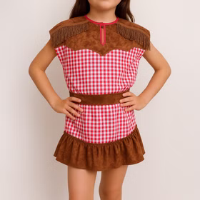 Detailaufnahme Western-Kleid rot-weiß kariert für Kinder von Vorne