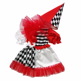 Harlekin Kostüm Clown für Mädchen Gr. 104-140 Kleid mit Hut rot SALE Fasching Karneval Mottoparty Kindergeburtstag