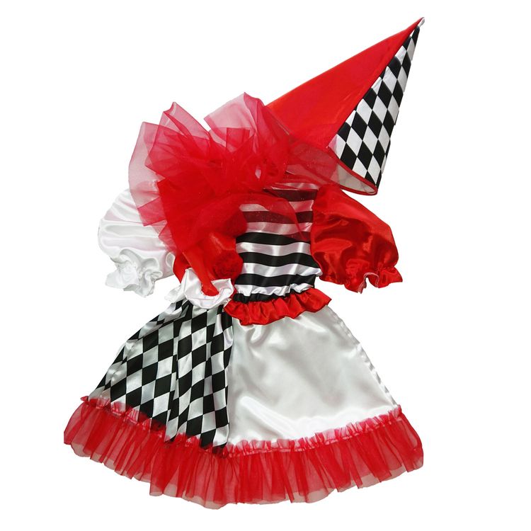Harlekin Kostüm Clown für Mädchen Gr. 104-140 Kleid mit Hut rot SALE Fasching Karneval Mottoparty Kindergeburtstag
