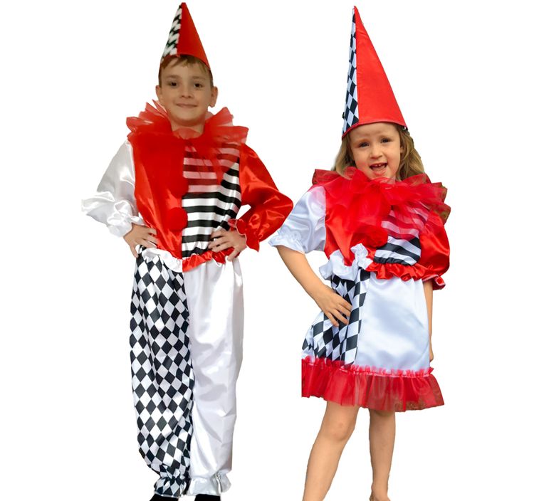 Harlekin Kostüm Clown für Mädchen Gr. 104-140 Kleid mit Hut rot SALE Fasching Karneval Mottoparty Kindergeburtstag