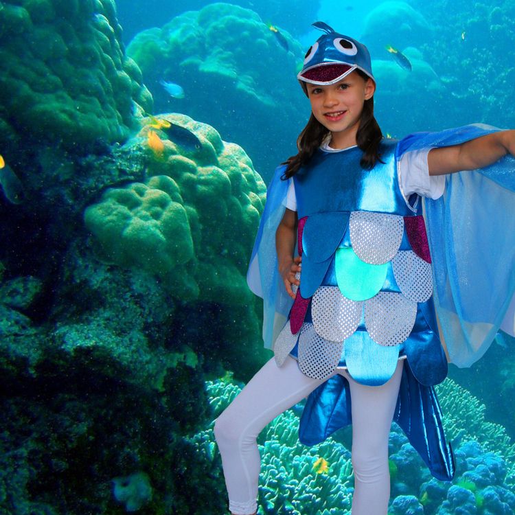 Regenbogenfisch Kostüm für Kinder Gr. 98-128 Fisch-Kostüm Meer Tierkostüm Karneval Fasching Mottoparty