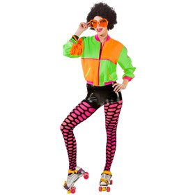 Neon Kostüm 80er 90er Blousonjacke für Damen Gr. 34-44 neogrün orange pink Retro Damen-Jacke Fasching Karneval Mottoparty Schlagermove