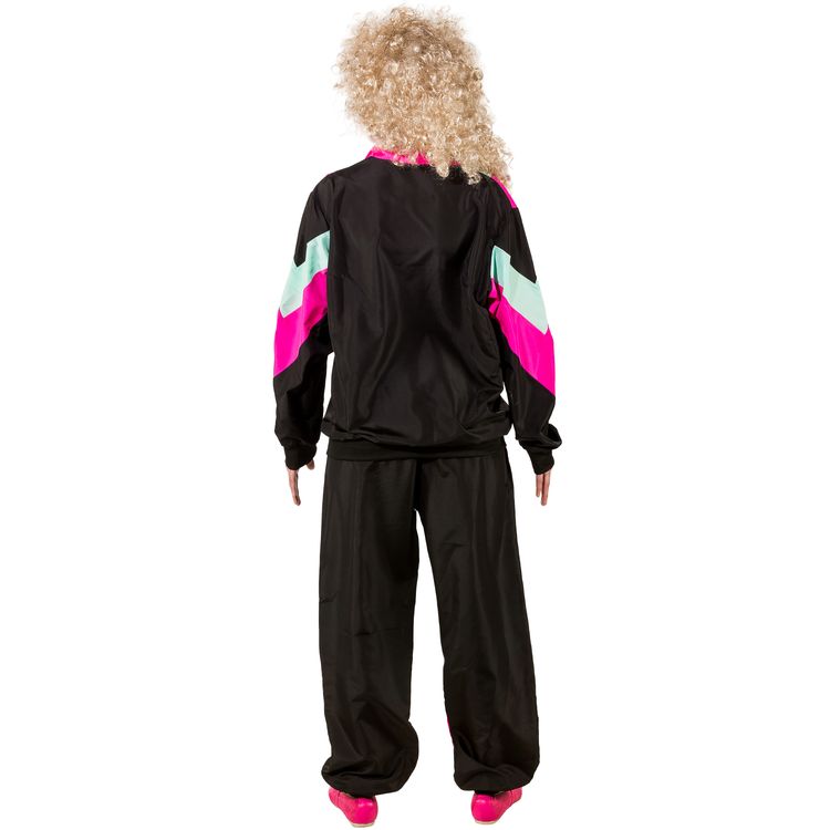Jogginganzug Kostüm Retro 90er schwarz für Erwachsene Gr. 36-56 Fasching Karneval Mottoparty Paarkostüm Neon-Party 90er Jahre Party