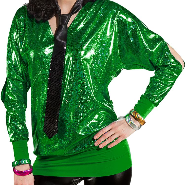 90er Jahre Kostüm Wickelshirt grün für Damen Gr. 38-48 Retro 80er Mottoparty Fasching Karneval 