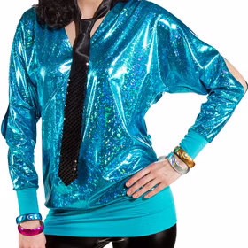 90er Jahre Kostüm Wickelshirt für Damen Gr. 38-48 türkis Retro 80er Fasching Karneval Mottoparty Schlagermove 90er Jahre Kostüm Wickelshirt für Damen Gr. 38-48 türkis Retro 80er Fasching Karneval Mottoparty Schlagermove
