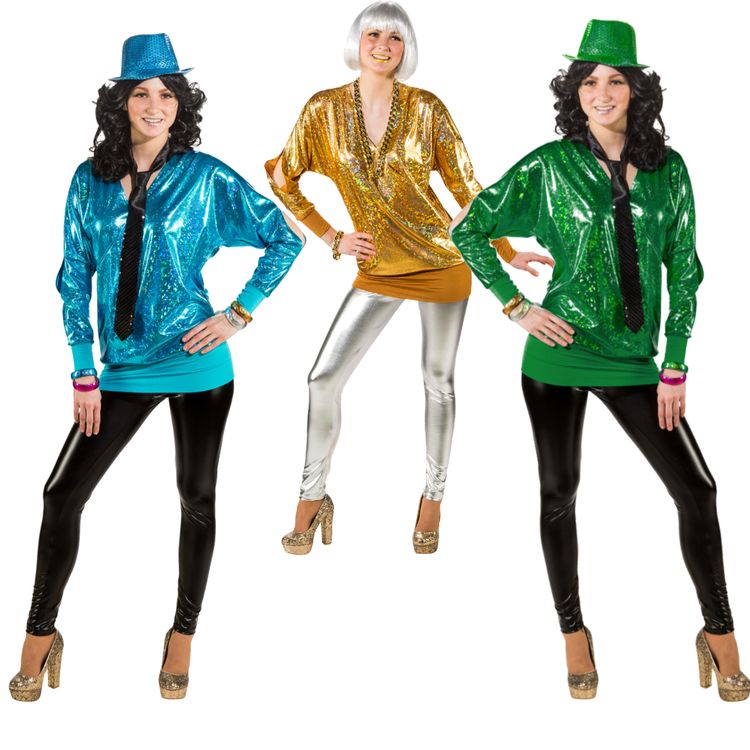 90er Jahre Kostüm Wickelshirt für Damen Gr. 38-48 türkis Retro 80er Fasching Karneval Mottoparty Schlagermove