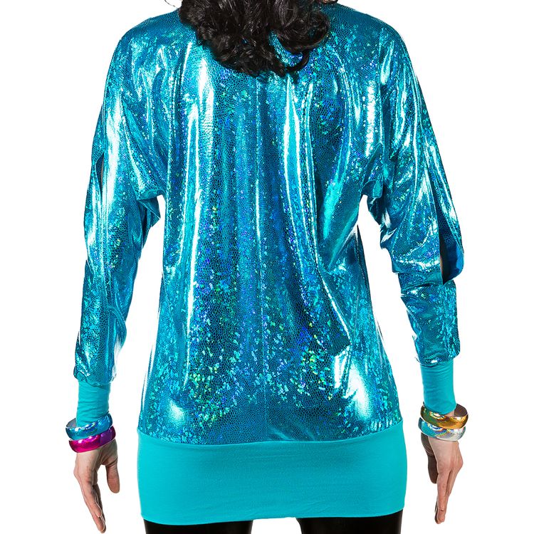 90er Jahre Kostüm Wickelshirt für Damen Gr. 38-48 türkis Retro 80er Fasching Karneval Mottoparty Schlagermove