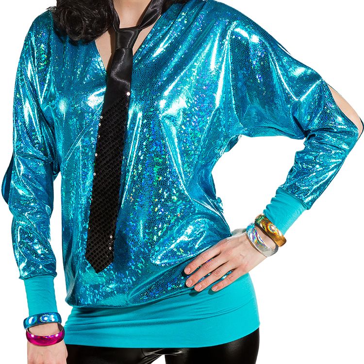 90er Jahre Kostüm Wickelshirt für Damen Gr. 38-48 türkis Retro 80er Fasching Karneval Mottoparty Schlagermove