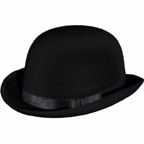 Charleston Melone 20er Jahre Hut Schwarz KW 59 cm für Erwachsene Kostüm-Zubehör Fasching Karneval Mottoparty Kopfbedeckung Schwarzer Melonen-Hut von Vorne.