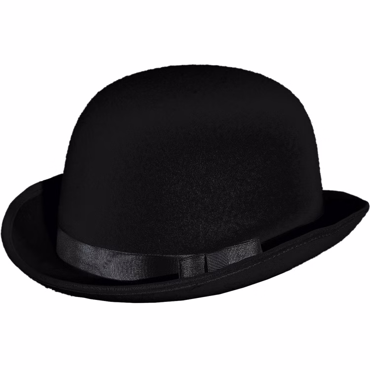 Charleston Melone 20er Jahre Hut Schwarz KW 59 cm für Erwachsene Kostüm-Zubehör Fasching Karneval Mottoparty Kopfbedeckung Schwarzer Melonen-Hut von Vorne.