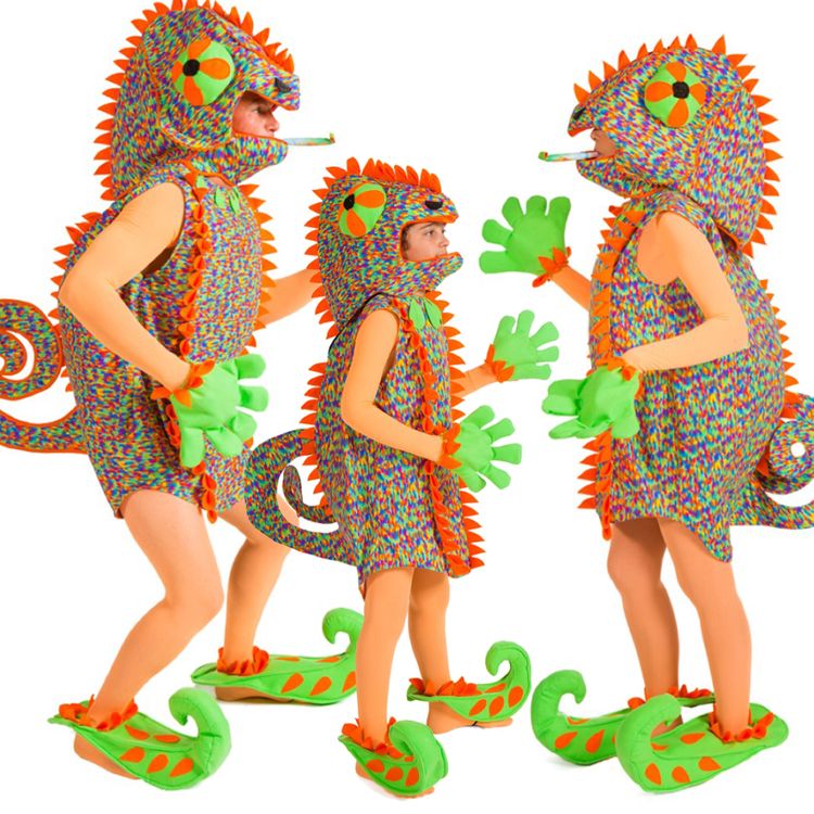Chamäleon Kostüm Carlo für Kinder 3-9 Jahre Tier bunt Fasching Karneval Mottoparty Kinderfasching Paarkostüm Familienkostüm