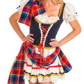 Schottin Kostüm Alison deluxe für Damen Onsize bunt rot kariert Rock Mieder Fasching Karneval Mottoparty