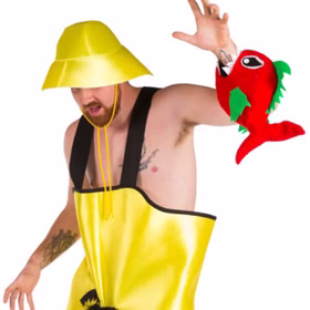 Fischer Kostüm Petri mit 2 beißenden Piranhas für Herren Onesize Angler Fasching Karneval Mottoparty Spaßkostüm lustig Junggesellenabschied JGA