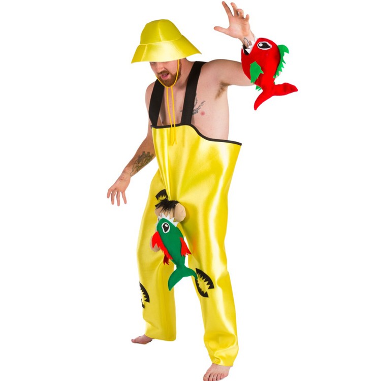 Fischer Kostüm Petri mit 2 beißenden Piranhas für Herren Onesize Angler Fasching Karneval Mottoparty Spaßkostüm lustig Junggesellenabschied JGA