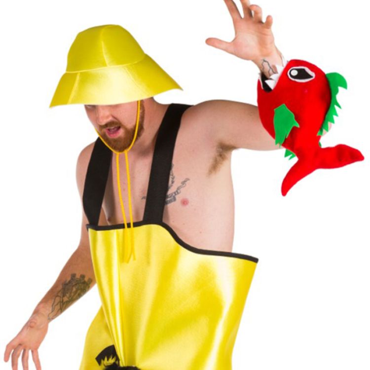 Fischer Kostüm Petri mit 2 beißenden Piranhas für Herren Fischer Kostüm Petri mit 2 beißenden Piranhas für Herren Onesize Angler Fasching Karneval Mottoparty Spaßkostüm lustig Junggesellenabschied JGA