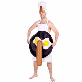 Koch Kostüm mit Spiegelei und Würstchen für Herren Onesize witzig JGA Fasching Karneval Spaßkostüm Junggesellenabschied Koch Kostüm mit Spiegelei und Würstchen für Herren Onesize witzig JGA Fasching Karneval Spaßkostüm Junggesellenabschied
