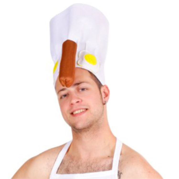 Koch Kostüm mit Spiegelei und Würstchen für Herren Koch Kostüm mit Spiegelei und Würstchen für Herren Onesize witzig JGA Fasching Karneval Spaßkostüm Junggesellenabschied