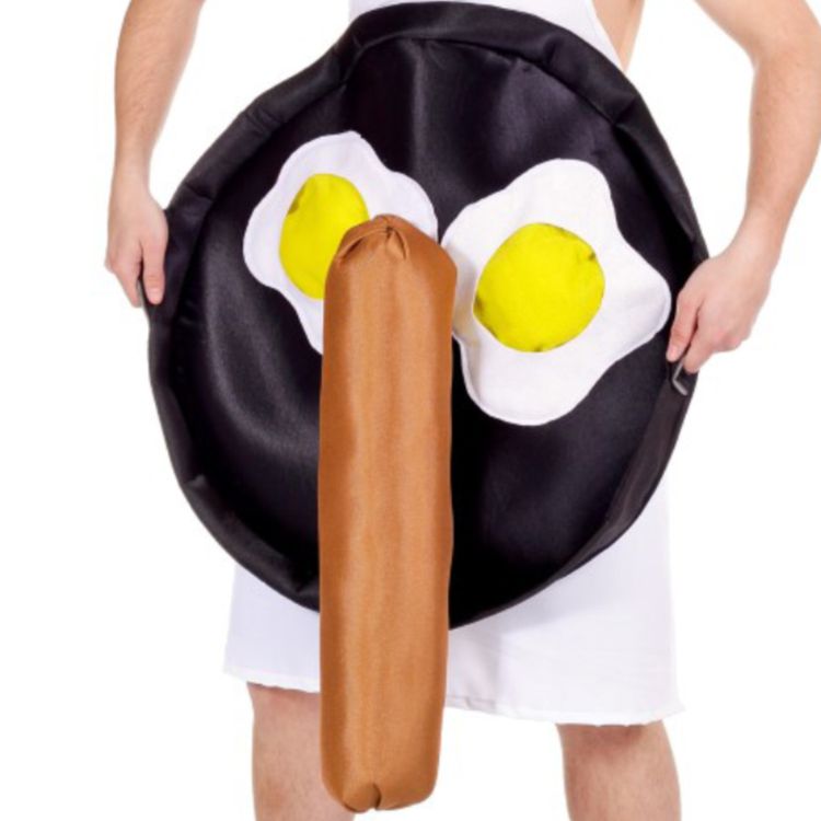 Koch Kostüm mit Spiegelei und Würstchen für Herren Koch Kostüm mit Spiegelei und Würstchen für Herren Onesize witzig JGA Fasching Karneval Spaßkostüm Junggesellenabschied