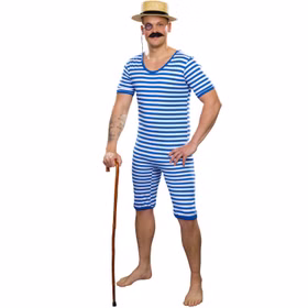 Badeanzug Kostüm Retro Badeanzug blau-weiß historisch für Erwachsene Gr. S-XXL 20er Jahre Beachparty Fasching Karneval Mottoparty Badeanzug Kostüm Retro Badeanzug blau-weiß historisch für Erwachsene Gr. S-XXL 20er Jahre Beachparty Fasching Karneval Mottoparty
