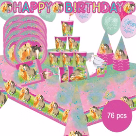Pferde Party-Set Kindergeburtstag Deluxe Best Friends 76 Teile Party-Geschirr Tiermotive Pferde Pony rosa Mädchen Tischdeko Mottoparty