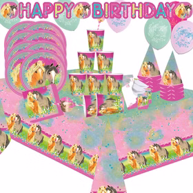 Pferde Party-Set Kindergeburtstag Deluxe Best Friends 76 Teile Party-Geschirr Tiermotive Pferde Pony rosa Mädchen Tischdeko Mottoparty