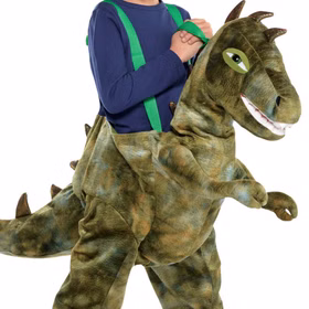Nahaufnahme des Dinokostüm seitlich von Vorne.