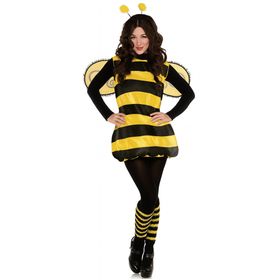 Bienen Kostüm Meli für Damen Gr. M/L Kleid schwarz gelb gesteift Hummel Tier Fasching Karneval Mottoparty Paarkostüm Gruppenkostüm