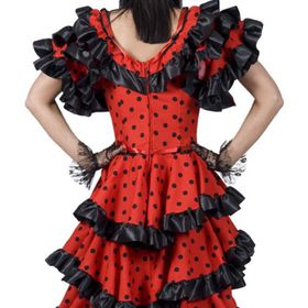 Flamenco Kostüm spanische Flamenco Tänzerin Alessandra für Damen Tango Kleid Gr. 36-46 rot schwarz Spanierin andere Länder Fasching Karneval Mottoparty